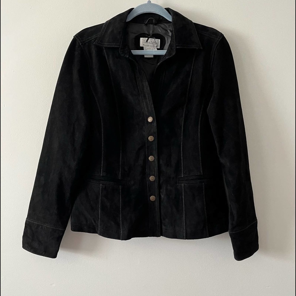 Live A Little 100% Leather Suede Black Jacket Sz Medium